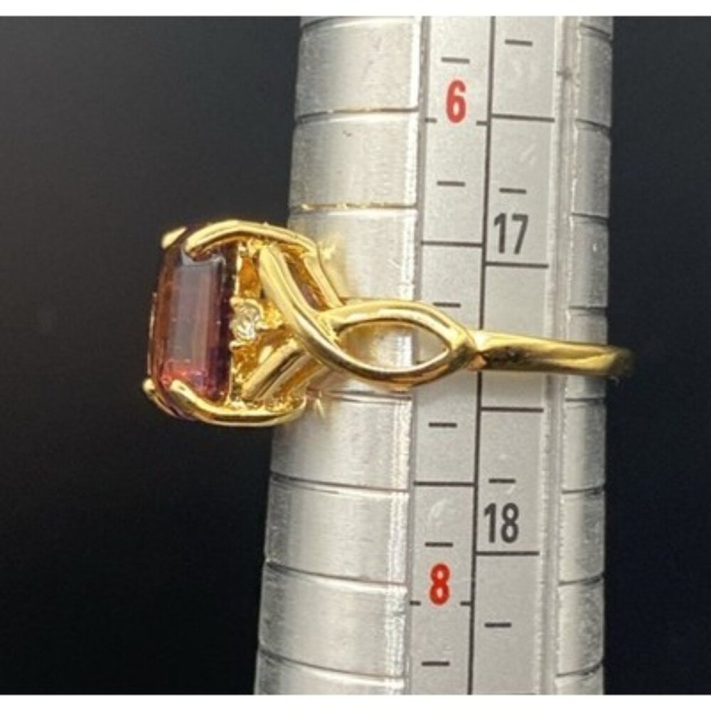 Emerald Cut Amethyst Ring CZ Accent 14k Yellow Gold Plated Size 7 Wt 3 Grams - Picture 7 of 13
